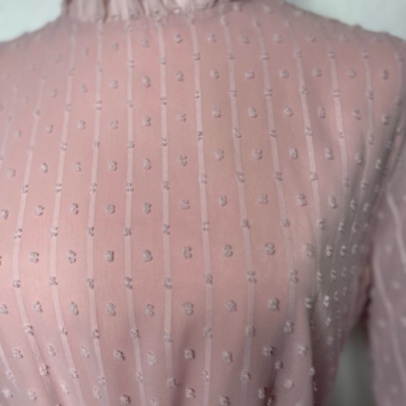 Swiss Dot Frill Neck Flounce Sleeve Ruffle Hem Mini Spring Dress Pastel Pink Sm - Picture 5 of 12